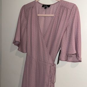 Lulus mauve polka dot midi wrap dress